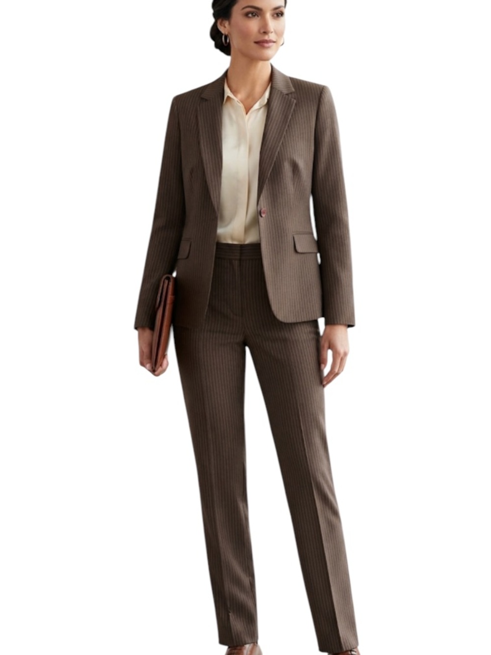 Studio Brown Pinstripe Women's Pantsuit size 8 in excellent condition